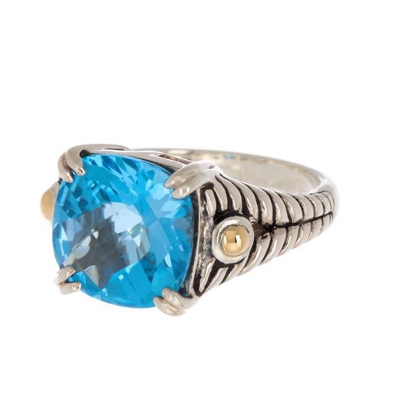Stunning Effy blue topaz, silver and 18kt gold ring - Picture 2 of 9